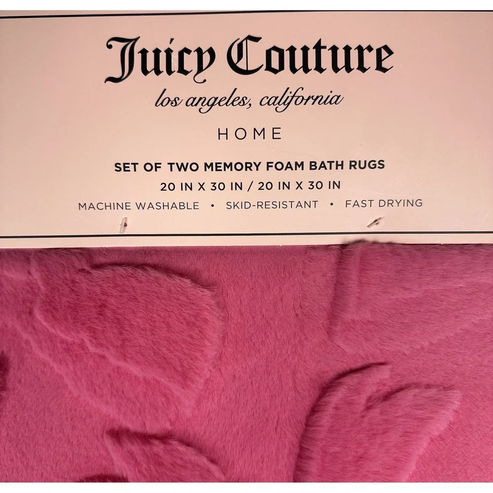 Juicy Couture Pink Bow Memory Foam Bath Rug Set 2 Pc Plush Soft 20x30